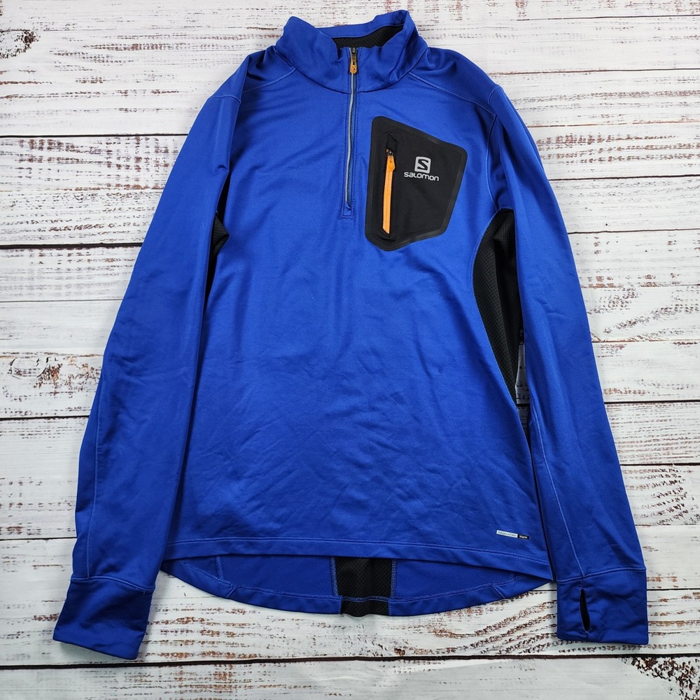 Salomon AdvancedSkin Warm Half Zip Running Pullover Men's M Blue Chest Pocket